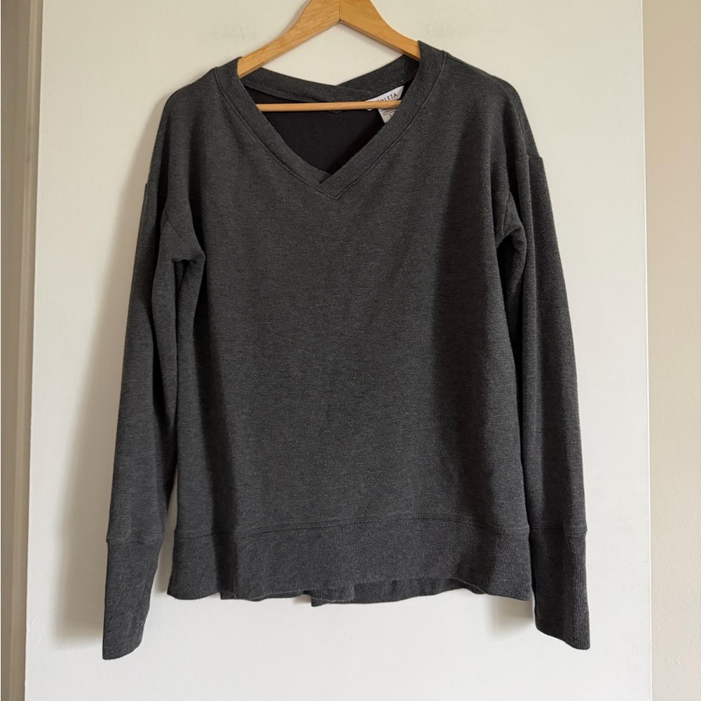 Athleta Charcoal Gray Heather Soft Coaster Luxe V-Neck Sweater size Small EUC - Picture 4 of 10